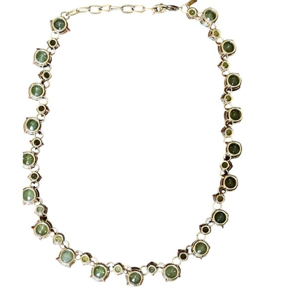 Faceted Green Glass Stone Gold-Tone Necklace By Lane Bryant 20” - Picture 2 of 9